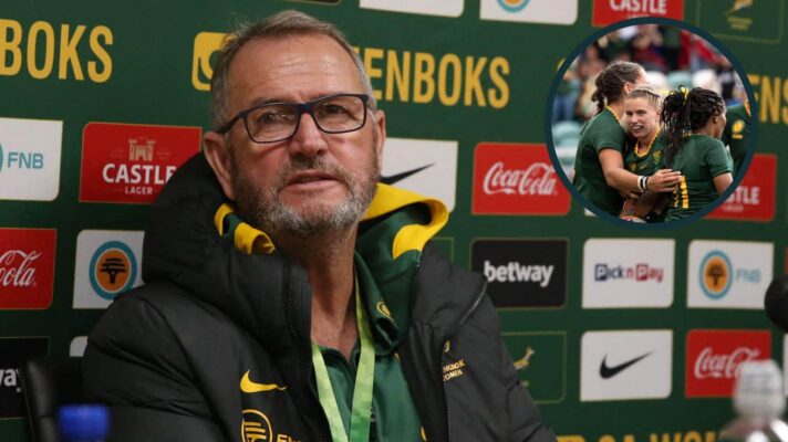 Swys de Bruin and an inset of the Springboks Womens players