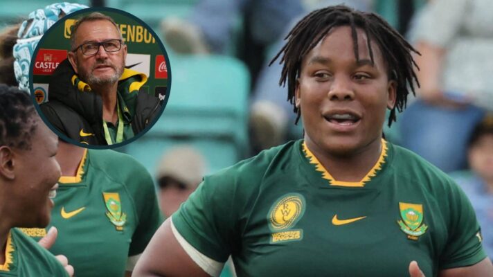 Springboks Women captain Babalwa Latsha and an inset of ex-head coach Swys De Bruin.