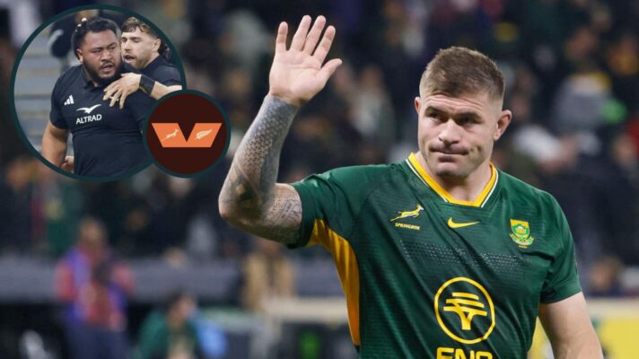 Springboks hooker Malcolm Marx and All Blacks front-rower Asafo Aumua (inset).