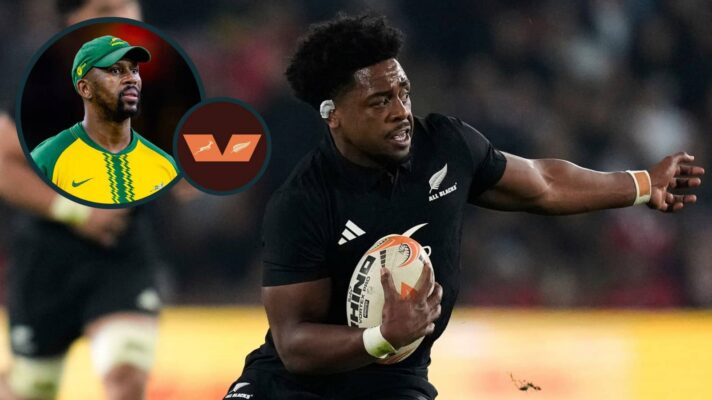 All Blacks' back-rower Peter Lakai and an inset of Springboks assistant coach Mzwandile Stick.