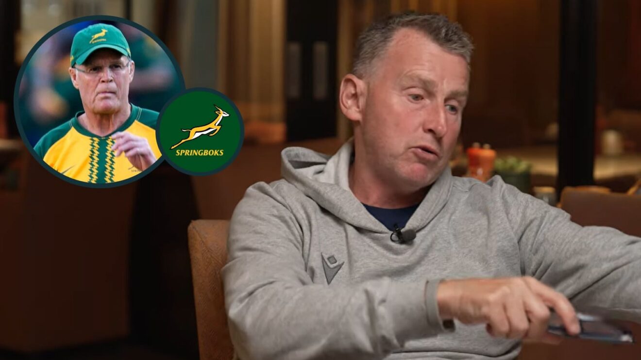 Former Test referee Nigel Owens and Springboks head coach Rassie Erasmus (inset).