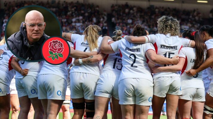 A two layered image of John Mitchell and Red Roses players