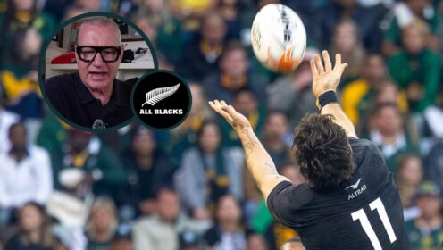 Leroy Carter in action against the Springboks and All Blacks legend Sir John Kirwan (inset).