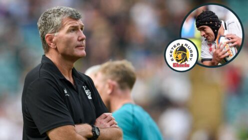 A two layered image of Exeter Chiefs director of rugby Rob Baxter and captain Dafydd Jenkins