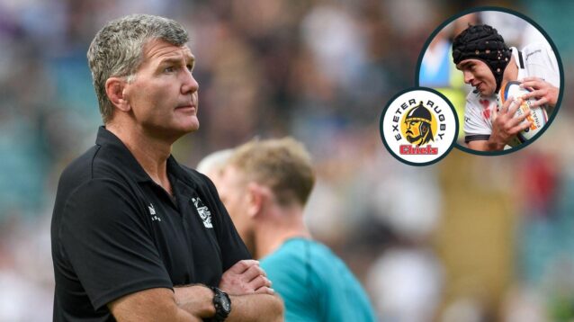 A two layered image of Exeter Chiefs director of rugby Rob Baxter and captain Dafydd Jenkins