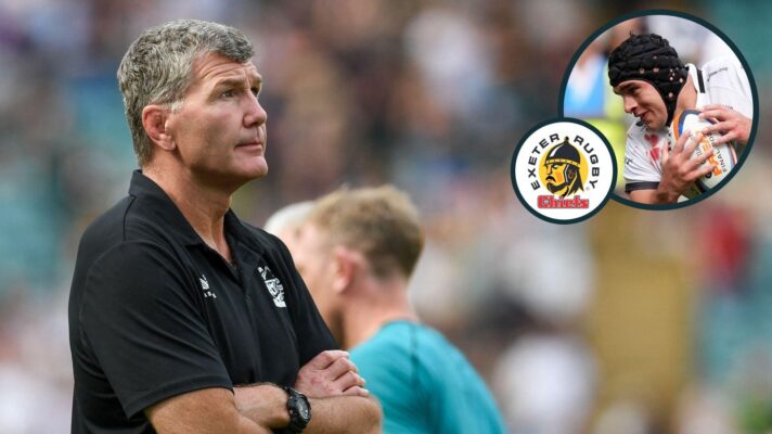 A two layered image of Exeter Chiefs director of rugby Rob Baxter and captain Dafydd Jenkins