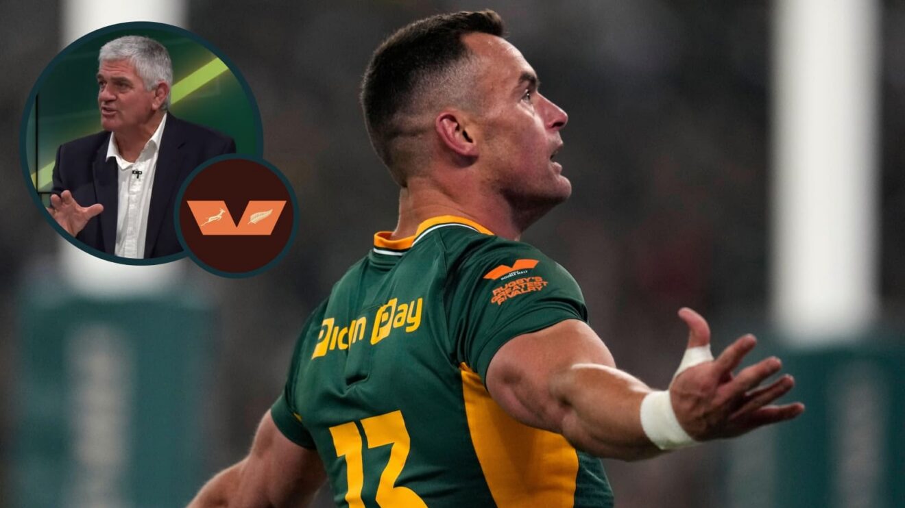 Springboks centre Jesse Kriel and an inset of Nick Mallett