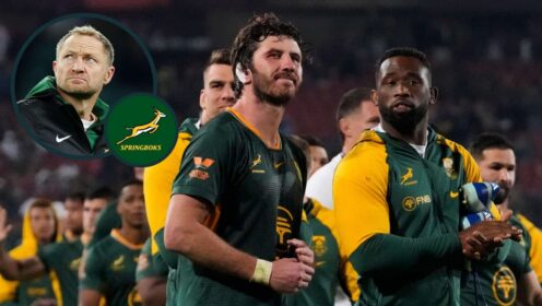 Springboks players Ruan Nortje and Siya Kolisi after the defeat at Ellis Park and an inset of assistant coach Tony Brown.