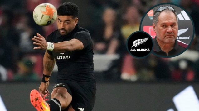 All Blacks fly-half Richie Mo'unga, who makes Test return, and head coach Dave Rennie (inset).