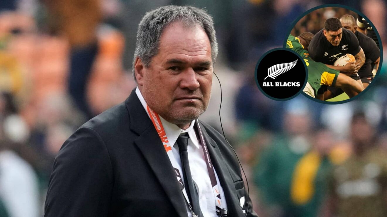 All Blacks head coach Dave Rennie and an inset of hooker Codie Taylor.