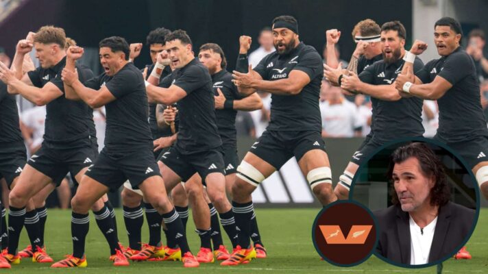 All Blacks haka before fourth Springboks Test and former South Africa lock Victor Matfield (inset).