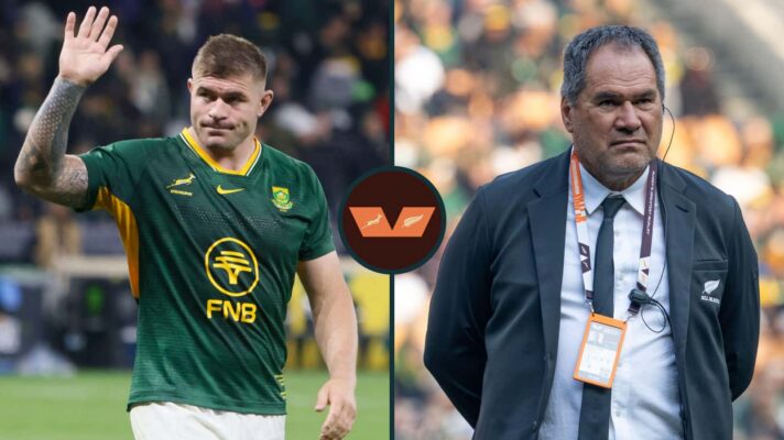Springboks forward Malcolm Marx and All Blacks head coach Dave Rennie.