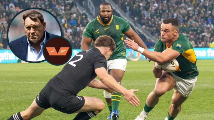 Springboks centre Jesse Kriel and an inset of ex-All Blacks boss Sir Steve Hansen.