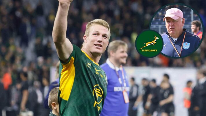 Springboks forward Pieter-Steph du Toit and an inset of Jake White.