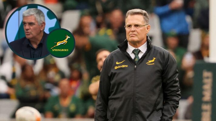 Springboks head coach Rassie Erasmus and an inset of ex-boss Nick Mallett.