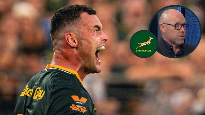 Springboks centre Jesse Kriel and an inset of ex-All Blacks winger Jeff Wilson.