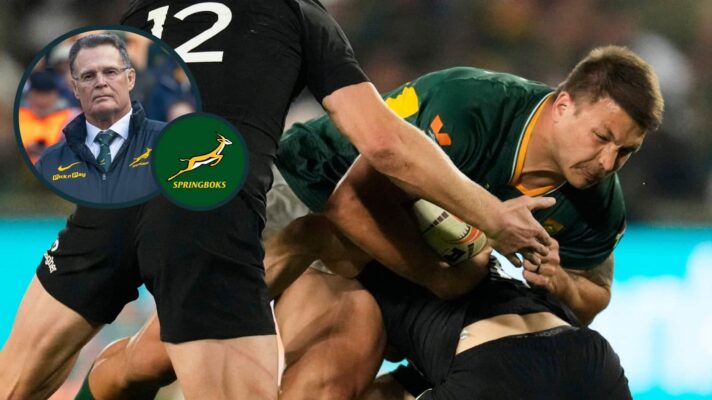 Springboks captain Andre Esterhuizen and an inset of head coach Rassie Erasmus.