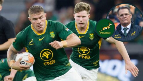 Springboks hooker Malcolm Marx and an inset of Rassie Erasmus.