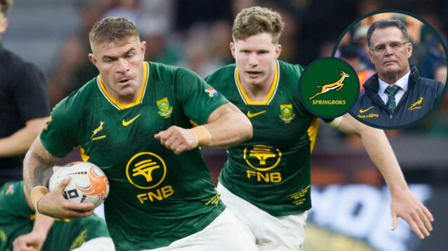 Springboks hooker Malcolm Marx and an inset of Rassie Erasmus.