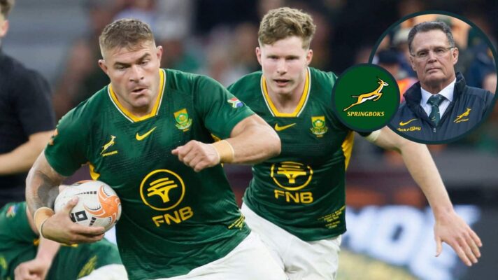Springboks hooker Malcolm Marx and an inset of Rassie Erasmus.