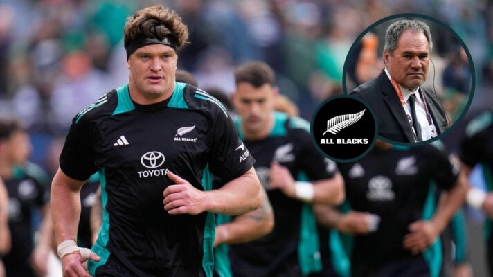 Ex-All Blacks skipper Scott Barrett and current head coach Dave Rennie (inset).