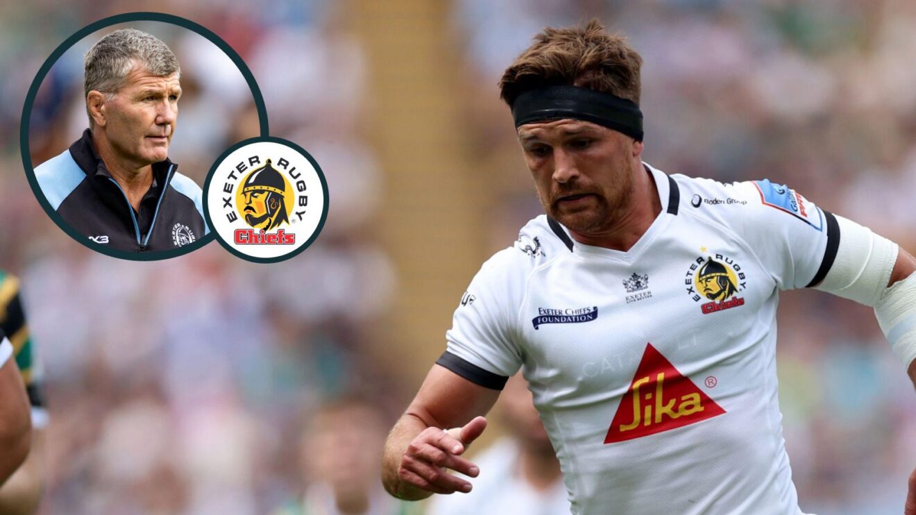 A two layered image of Henry Slade and Rob Baxter