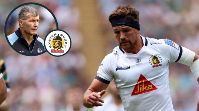 A two layered image of Henry Slade and Rob Baxter