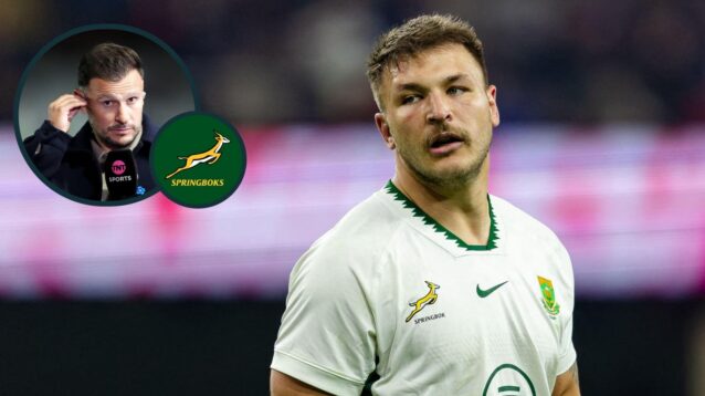Andre Esterhuizen and an inset of ex-Harlequins teammate Danny Care