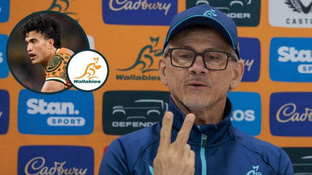 Wallabies coach Les Kiss and an inset of Joseph Suaalii.
