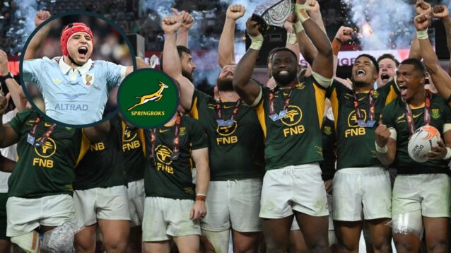 Springboks celebrate Rugby's Greatest Rivalry win over All Blacks.