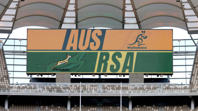 Wallabies v Springboks big screen at Optus Stadium in Perth.
