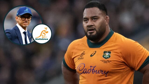 Wallabies prop Taniela Tupou and an inset of head coach Les Kiss.
