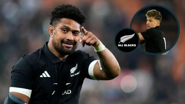 All Blacks captain Ardie Savea and an inset of Beauden Barrett.