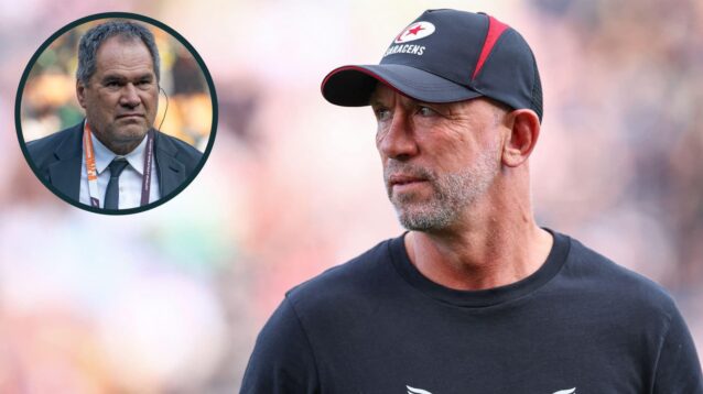 Saracens' Brendan Venter and an inset of All Blacks head coach Dave Rennie.