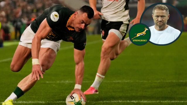 Jesse Kriel scoring a try for the Springboks and attack guru Tony Brown (inset).