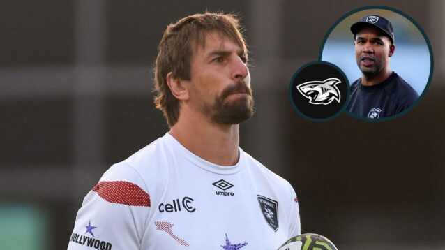 Sharks lock Eben Etzebeth and an inset of head coach JP Pietersen.