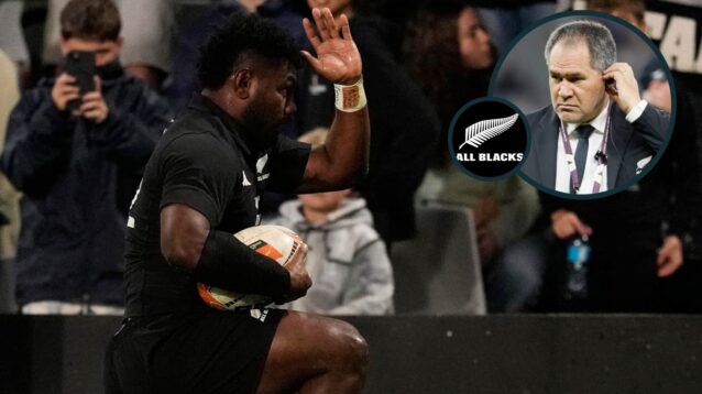 All Blacks centre Timoci Tavatavanawai and head coach Dave Rennie (inset).
