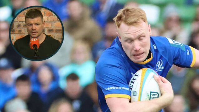Ciaran Frawley when playing for Leinster and Ireland legend Brian O'Driscoll (inset).
