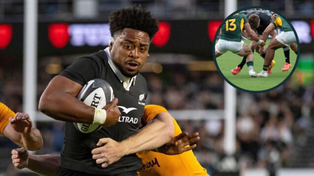 All Blacks taking on the Wallabies and the Springboks (inset).