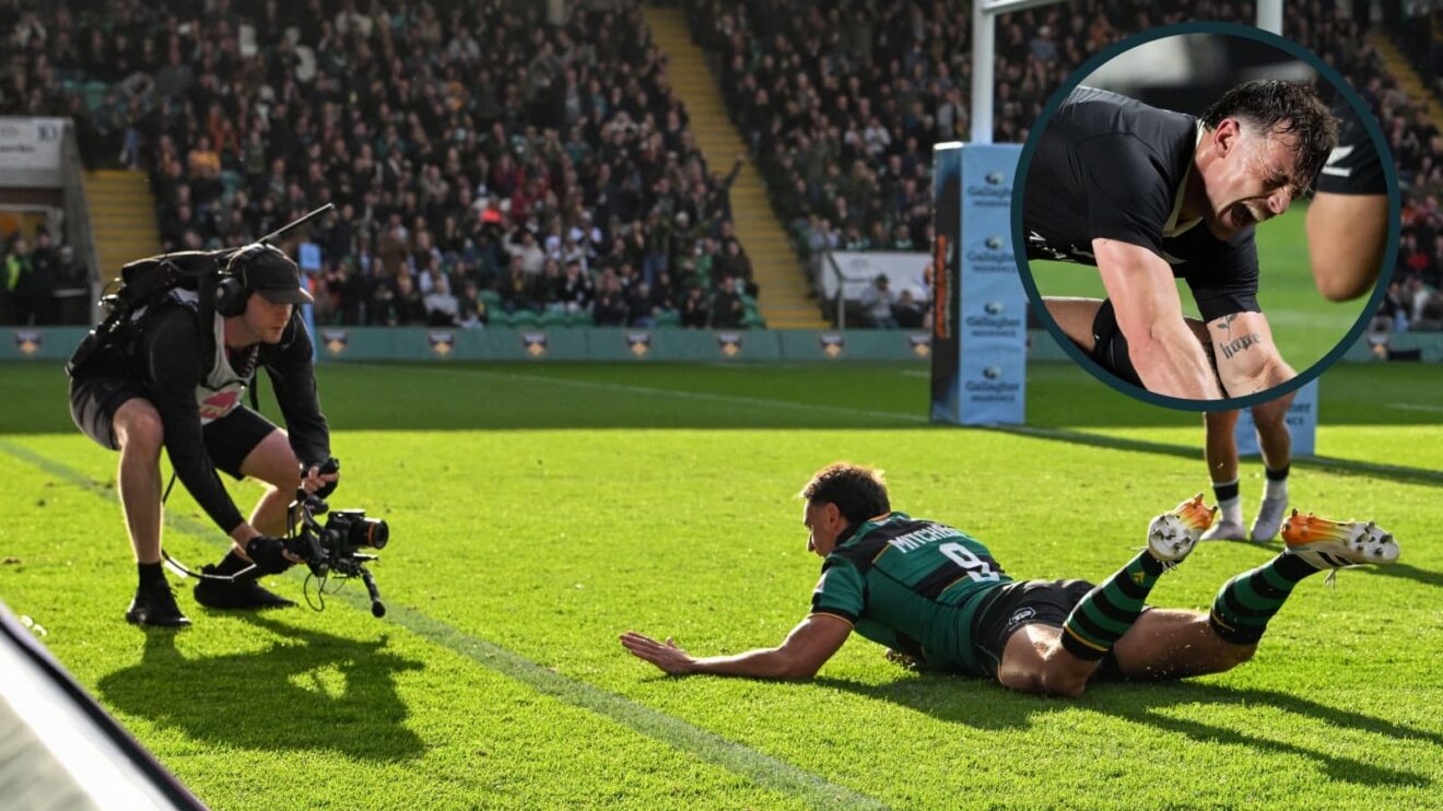 Alex Mitchell scoring one of Northampton Saints' eleven tries on Saturday.