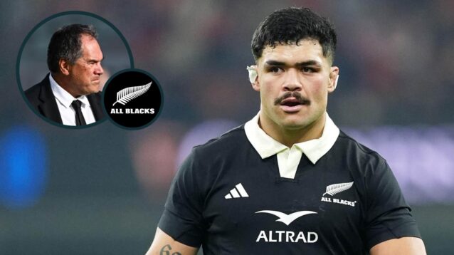 All Blacks flanker Du’Plessis Kirifi and an inset of head coach Dave Rennie.