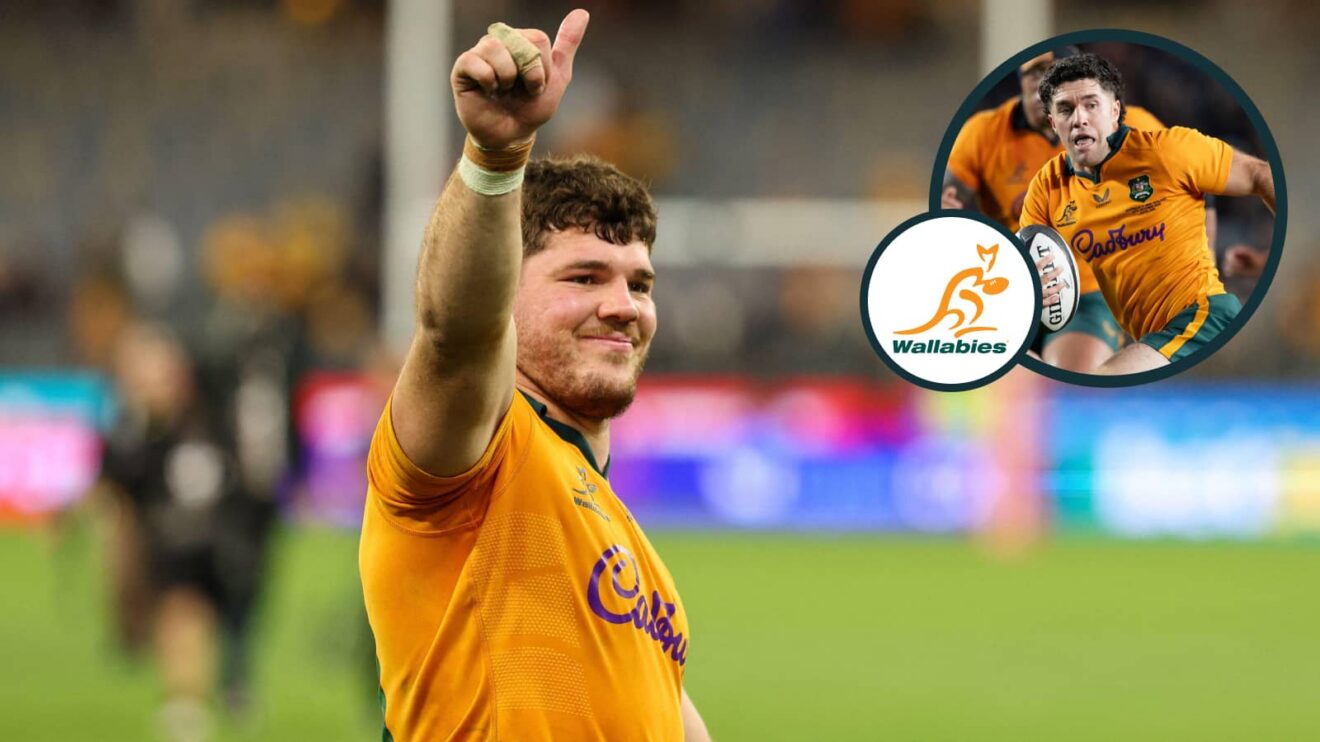 Wallabies flanker Carlo Tizzano and an inset of fly-half Ben Donaldson.
