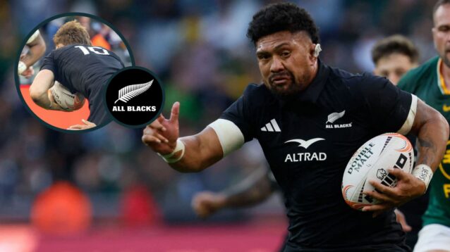 All Blacks stars Ardie Savea and Ruben Love (inset), who have been ruled out for the season through injury.