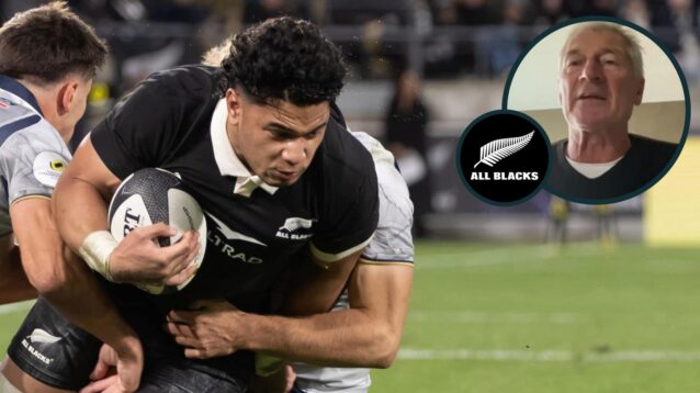 All Blacks loose forward Wallace Sititi and former New Zealand number eight Murray Mexted (inset).