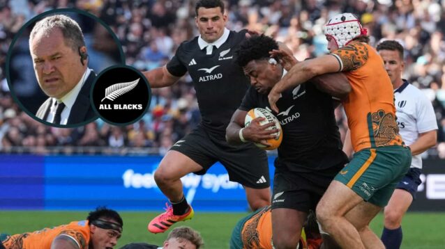 All Blacks flanker Peter Lakai and an inset of head coach Dave Rennie.