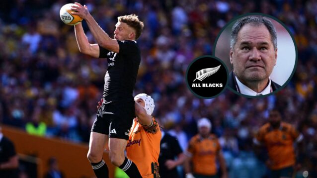 All Blacks fly-half Damian McKenzie in action against the Wallabies and head coach Dave Rennie (inset).