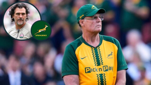 Springboks head coach Rassie Erasmus and an inset of Victor Matfield.