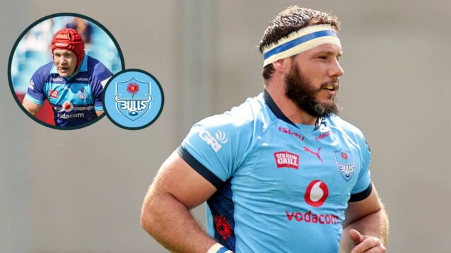 Bulls captain Marcell Coetzee (INPHO/Laszlo Geczo) and an inset of Johan Grobbelaar (INPHO/Willem Loock/ EPCR).