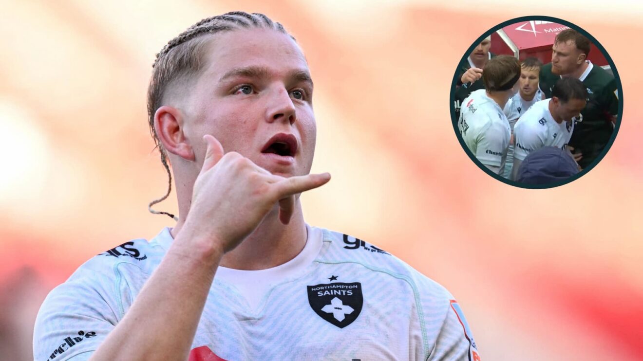 Henry Pollock and the Saints star arguing with Ollie Chessum (inset).