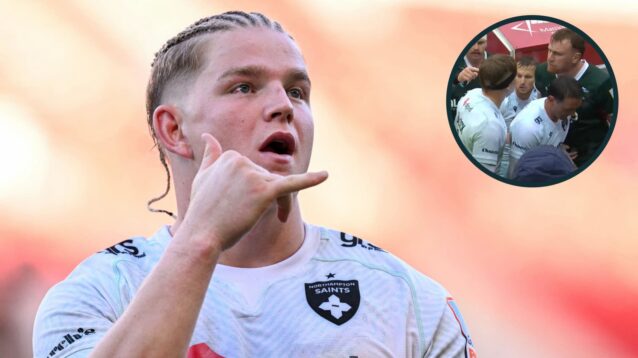 Henry Pollock and the Saints star arguing with Ollie Chessum (inset).